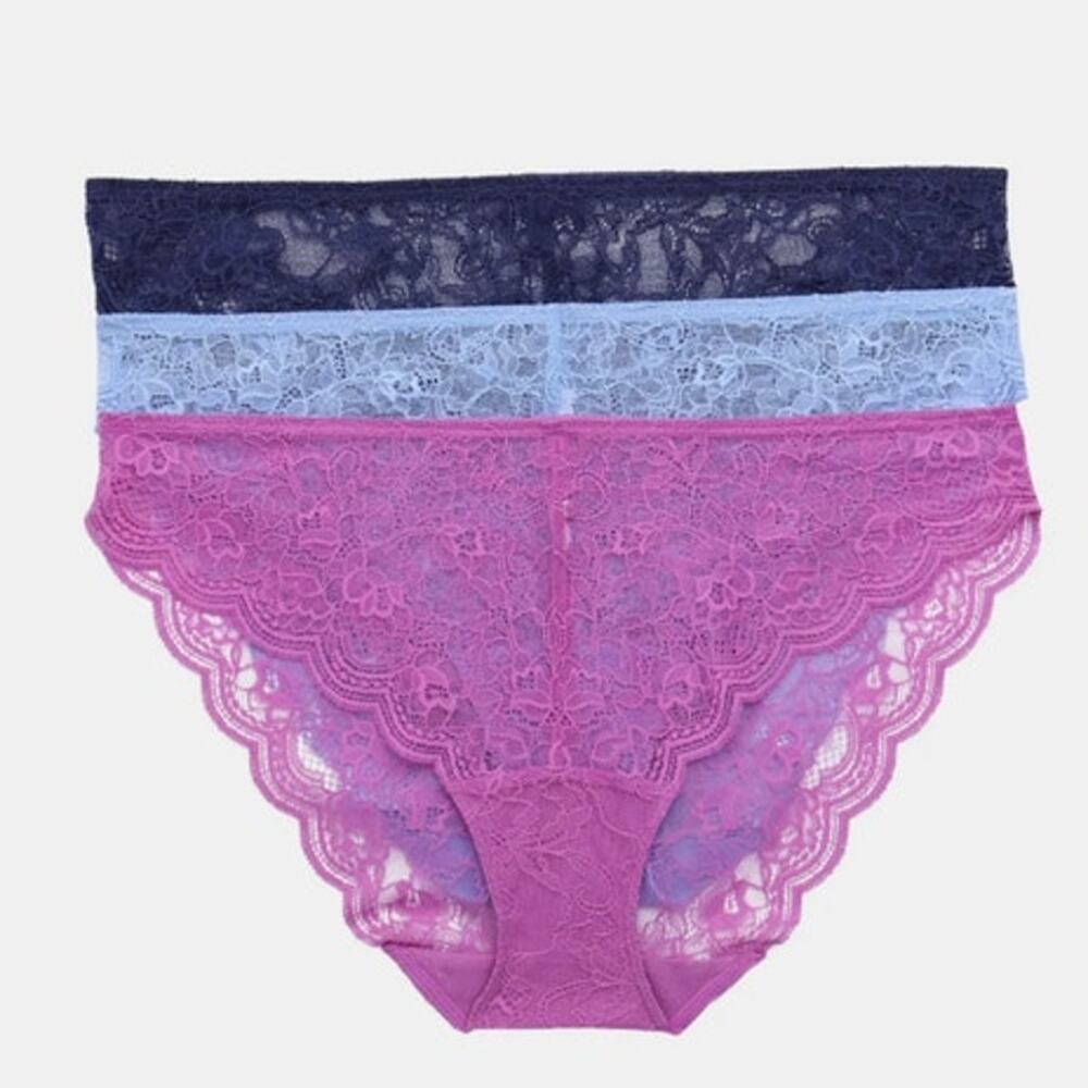 Joyspun String Cheeky Panties with Scalloped Lace 3-Pack, Size 2XL NEW Pink Blue